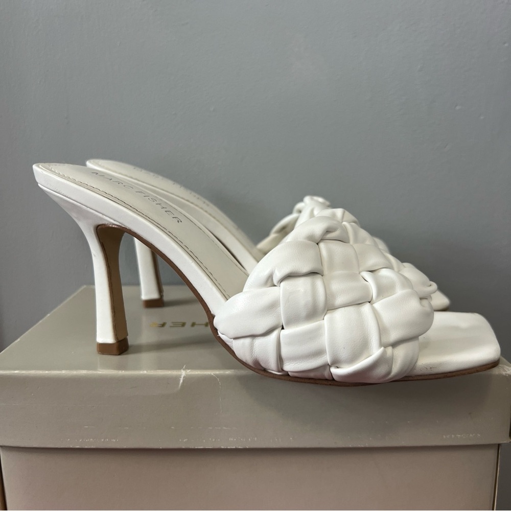 Marc Fisher White Woven Heels